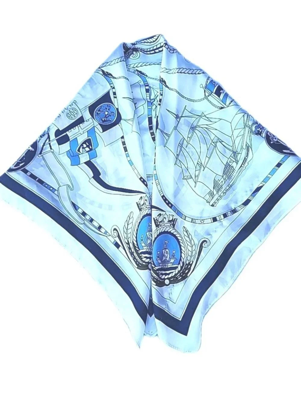 White & Blue Sailboat Yacht Club Fleet Royal 100% Silk 26x26